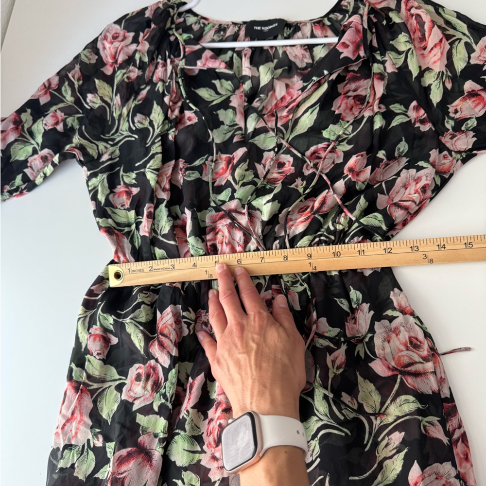 The Kooples 100% Silk Midi Dress With Roses Flowy Ruffled Sz 1= Small - Picture 14 of 16